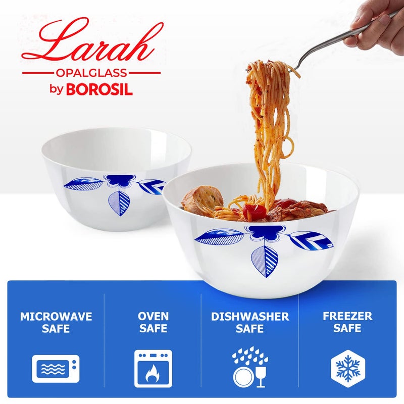Larah by Borosil Morning Glory Opalware 2 pc Mixing & Serving Bowl Set with Lid | 500 ml (Each) Bowl Set | Microwave & Dishwasher Safe, Bone-Ash Free | Crockery Set Ideal for Daily Use & Gifting - Image 3