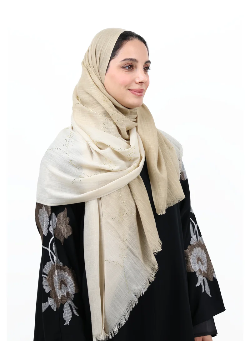 Jameela Premium Embellished Slub Cotton Scarf with Vine Crystal Strass (Sand Beige / Soft Taupe)