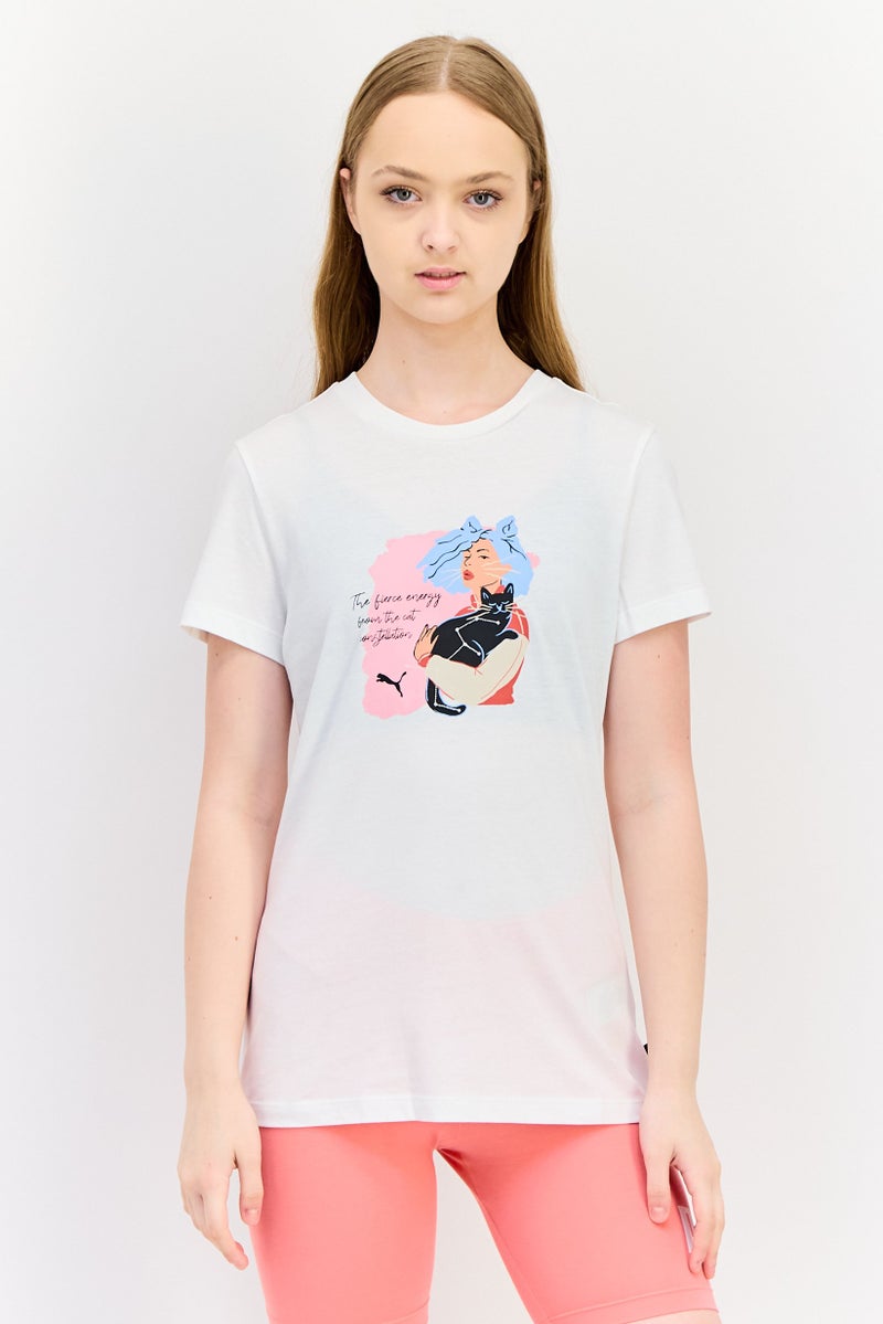 PUMA Women Sportswear Fit Graphic Print Outdoor T-Shirt, White - Image 1