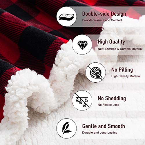 BEAUTEX Sherpa Fleece Flannel Blanket Twin Size, Super Soft Warm Buffalo Plaid Plush Microfiber Blankets, Cozy Fuzzy Christmas Blanket for Couch Sofa Bed (Red, 60" x 80") - Image 3