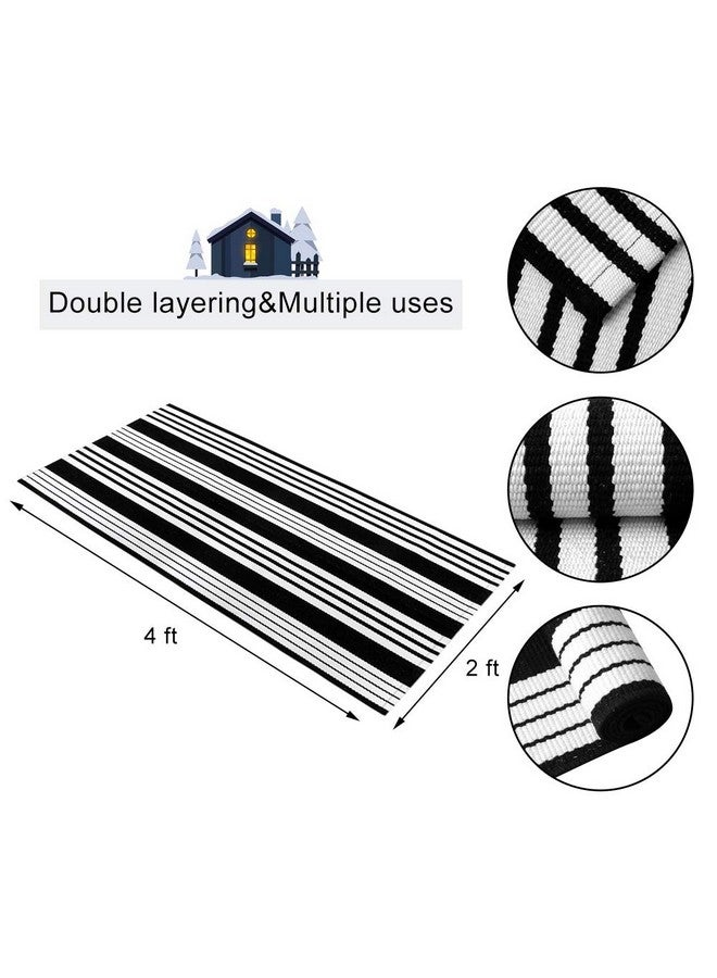 OJIA Cotton Black and White Striped Rug 2x4 Hand-Woven Indoor/Outdoor Area Rug Layered Door Mats for Front Porch/Entryway/Laundry Room/Bedroom/Outdoor - Image 2