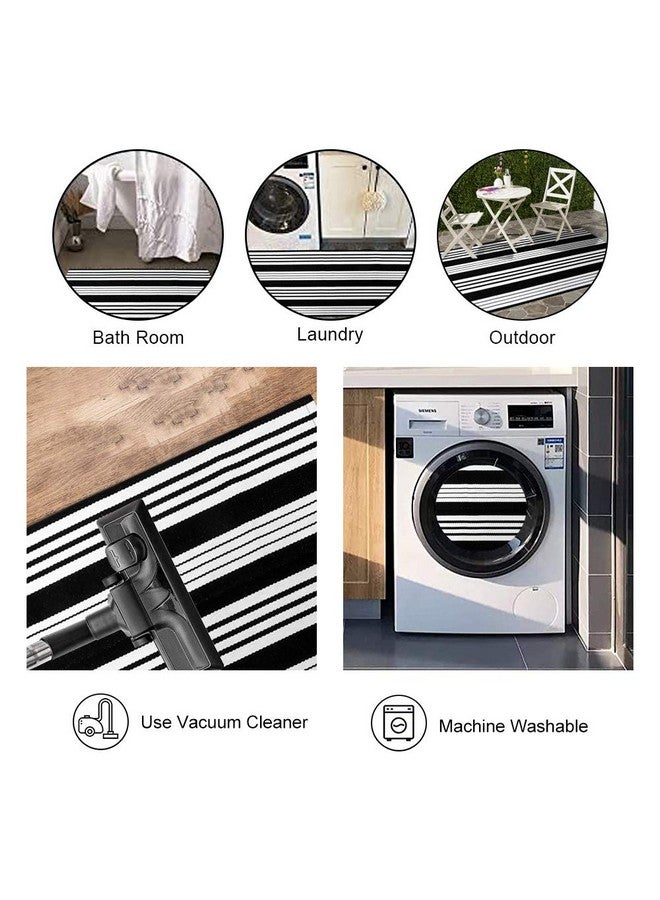 OJIA Cotton Black and White Striped Rug 2x4 Hand-Woven Indoor/Outdoor Area Rug Layered Door Mats for Front Porch/Entryway/Laundry Room/Bedroom/Outdoor - Image 3