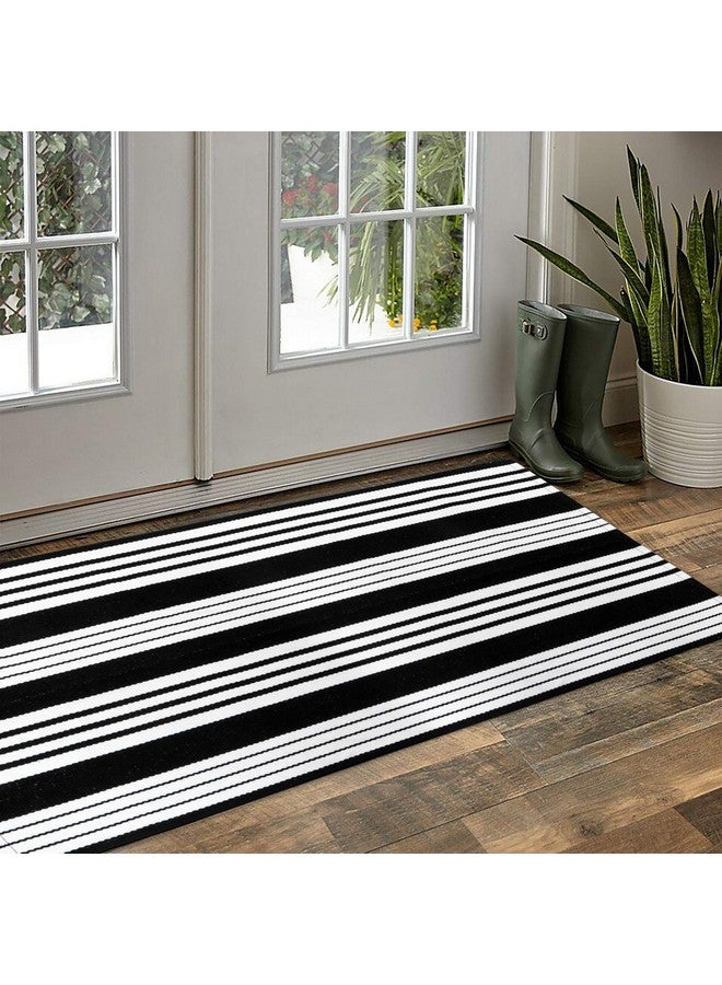 OJIA Cotton Black and White Striped Rug 2x4 Hand-Woven Indoor/Outdoor Area Rug Layered Door Mats for Front Porch/Entryway/Laundry Room/Bedroom/Outdoor - Image 4