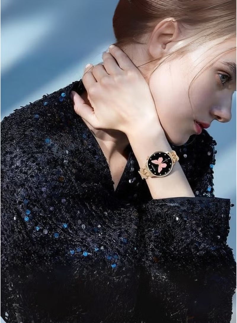 Smartbarry A58 Plus 7-in-1 Gold Colour Women Smartwatch Jewelry Gift Set – 2.02” Bluetooth Calling Smartwatch with Heart Rate Monitor, 2 Interchangeable Straps, Diamond-Inspired Ring, Bracelet, Earrings, Necklace & Magnetic Charger – Luxury Fashion Combo for Ladies - Image 4