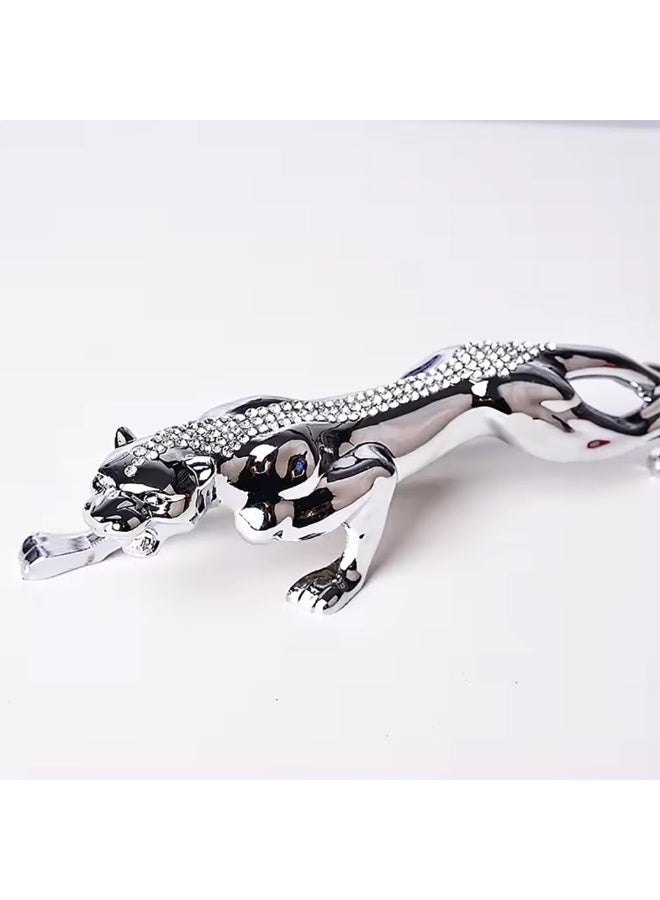 Rubik Decor Leopard, 19cm Zinc Alloy Animal Figurines for Home Car Office Living Room Decoration (Silver) - Image 1