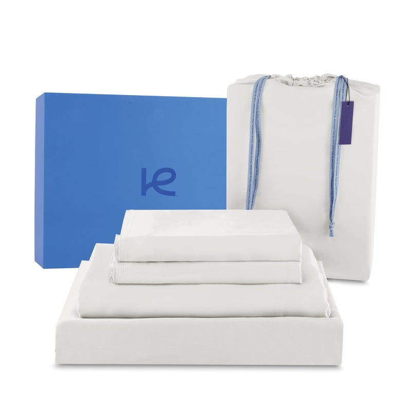 Kickoff Home Kickoff 100% Organically grown Viscose Bamboo 3-pc Bedding Sheet Set  Twin-XL Size  Cooling & Breathable  Double Stitching  Flat & Fitted Sheets  Pillowcases Pillow Covers (Twin-XL  Snow White) - Image 1