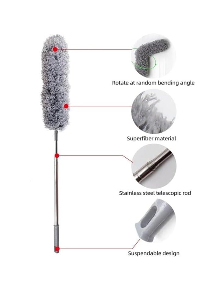 Extendable Microfiber Feather Duster with Bendable Head Adjustable Telescoping Stainless Steel Rod Washable and Detachable for Easy Cleaning Reusable Household Cleaning Tool (32-109in) - Image 3