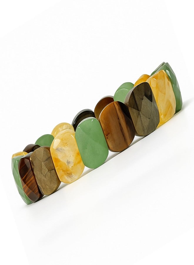 Plus Value Wealth Abundance Dhan Yog Crystal Stone Bracelet Round Beads Reiki Healing Beads for Men & Women | Vastu Feng Shui Prosperity Gift with Jute Bag - Image 1