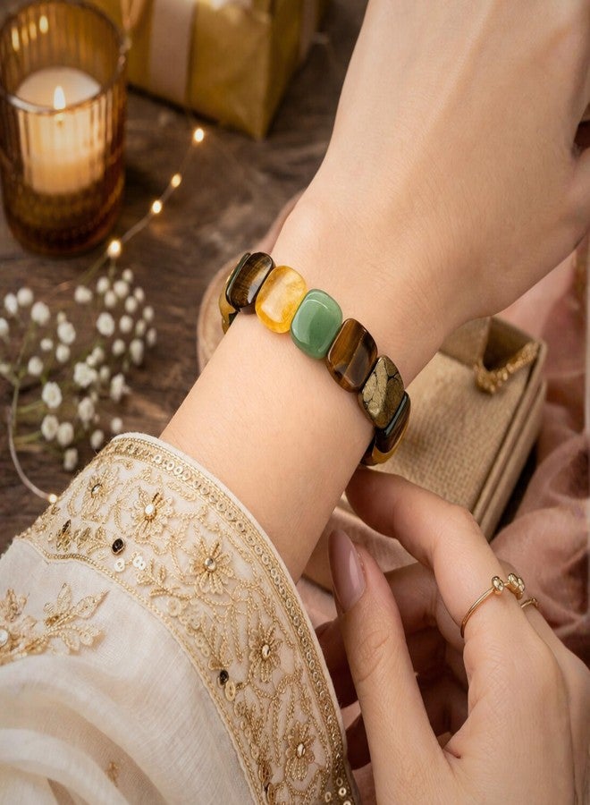 Plus Value Wealth Abundance Dhan Yog Crystal Stone Bracelet Round Beads Reiki Healing Beads for Men & Women | Vastu Feng Shui Prosperity Gift with Jute Bag - Image 2