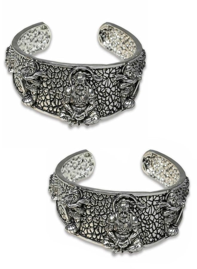 ADHVIK (Pack of 2) Unisex Adjustable Lock Free God Lord Mahavir Shri Bajrangbali Sankat Mochan Hanuman Ji 5 Mukhi Face Hand Cuff Wrist Half Kada Bangle Bracelet for Strength, Protection & Devotion - Image 1