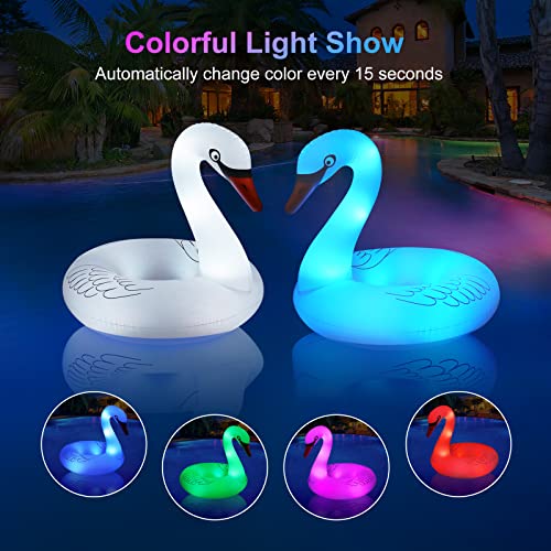 FlyfreeU Solar Inflatable Swan Pool Floats with Lights, LED RGB Color Changing Light Up Pool Floats Adult, 42'' Large Swan Pool Floaties, Lake Floats Summer Pool Raft Lounge for Adults - 2 PC - Image 2