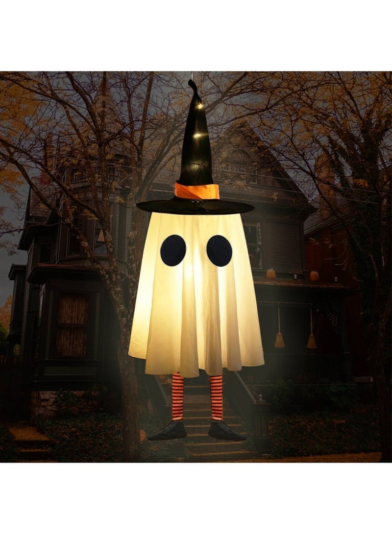 Halloween Hanging Ghosts, Halloween Decorations Outdoor Hanging Ghosts with Witch Hat,Glowing Ghost Witch Hat Lights, Halloween Ghost Decor for Yard Patio Garden Tree Outside - Image 1
