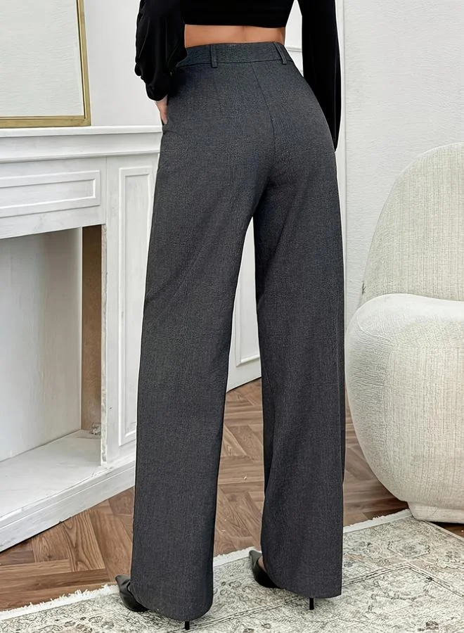 Take Two Grey Solid Straight Leg Trousers