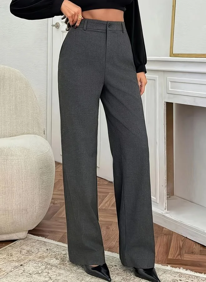 Take Two Grey Solid Straight Leg Trousers