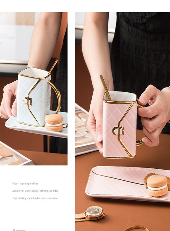 Special Handbag-Shaped Coffee Mug Set with Saucer & Spoon 310ML Coffee Cup Ceramic Tea Cup Birthday Festival Gift for Mom Grandmom Wife Girlfriend - Image 2