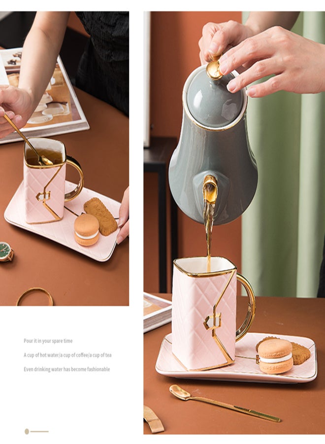 Special Handbag-Shaped Coffee Mug Set with Saucer & Spoon 310ML Coffee Cup Ceramic Tea Cup Birthday Festival Gift for Mom Grandmom Wife Girlfriend - Image 3