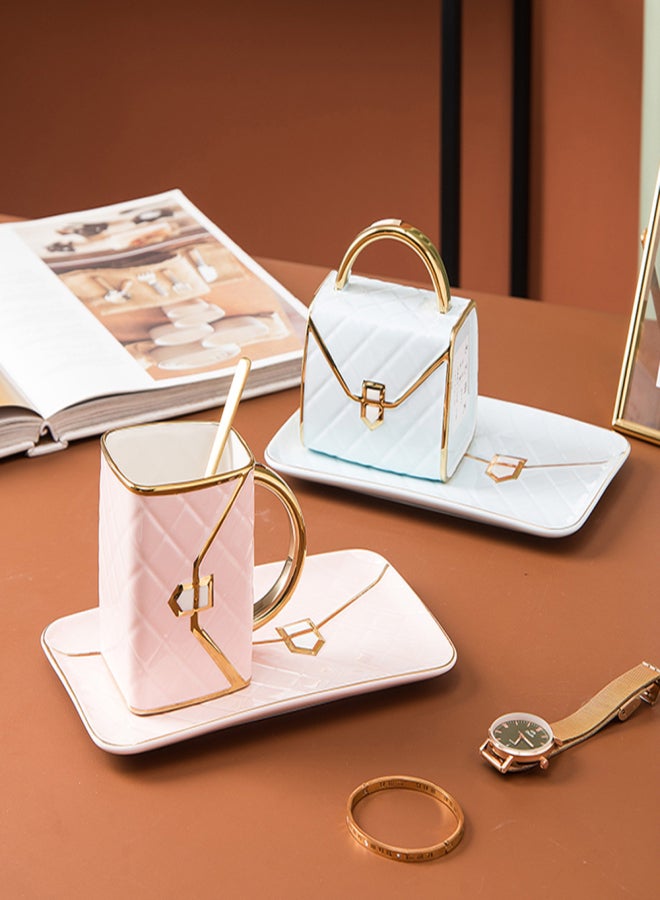 Special Handbag-Shaped Coffee Mug Set with Saucer & Spoon 310ML Coffee Cup Ceramic Tea Cup Birthday Festival Gift for Mom Grandmom Wife Girlfriend - Image 4
