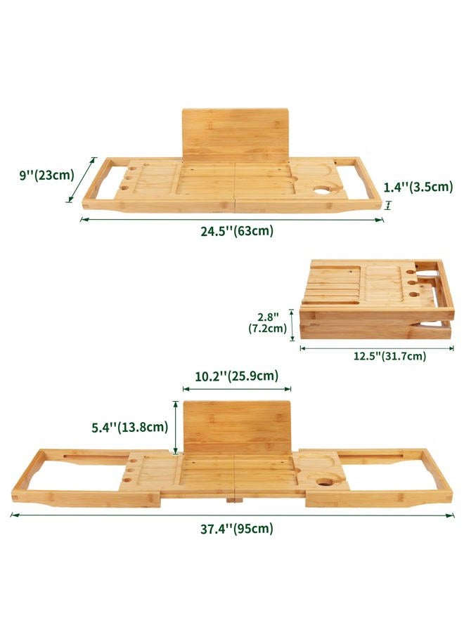 Utoplike Teak Bath Tray Bathroom Tray for Bathtub, Unique Bath Organizer with Wine Glass Towel Holder, Waterproof, Adjustable - Image 4