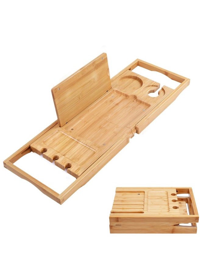 Utoplike Teak Bath Tray Bathroom Tray for Bathtub, Unique Bath Organizer with Wine Glass Towel Holder, Waterproof, Adjustable - Image 1