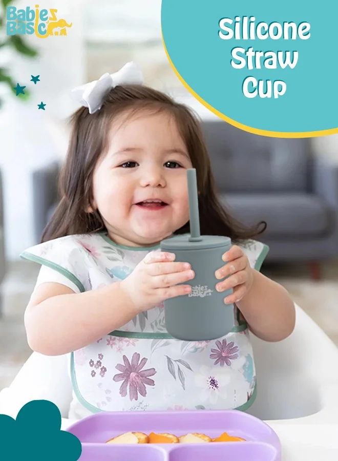 Babies Basic Stage 3 Silicone Sippy Cup With Silicone Straw For Kids - Blue