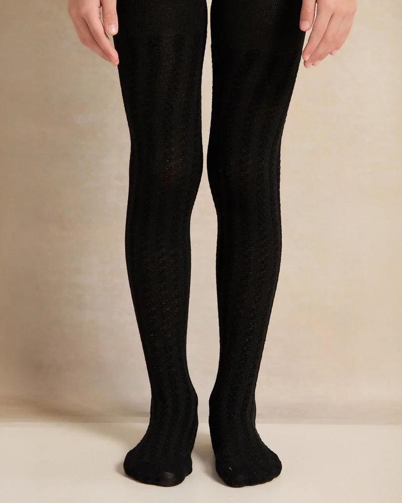 Redtag Girls Black Jacquard Tights