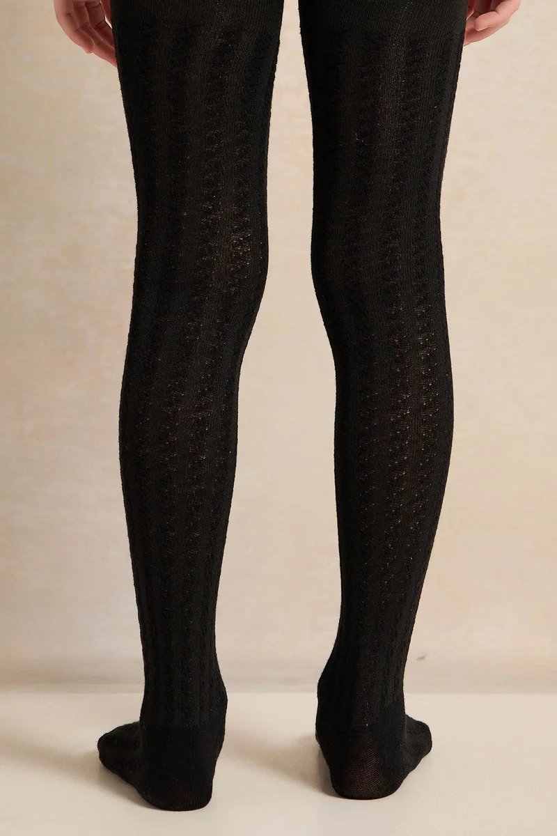 Redtag Girls Black Jacquard Tights