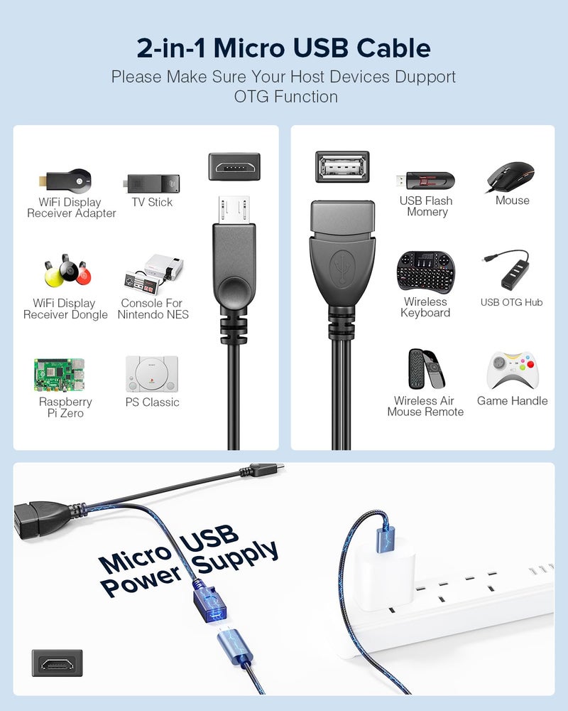 ANDTOBO 2-in-1 Micro USB (OTG Cable with Power) Adapter Replacement for Fire Stick 4K /Host Devices/PlayStation Classic etc- 2 Pack - Image 5