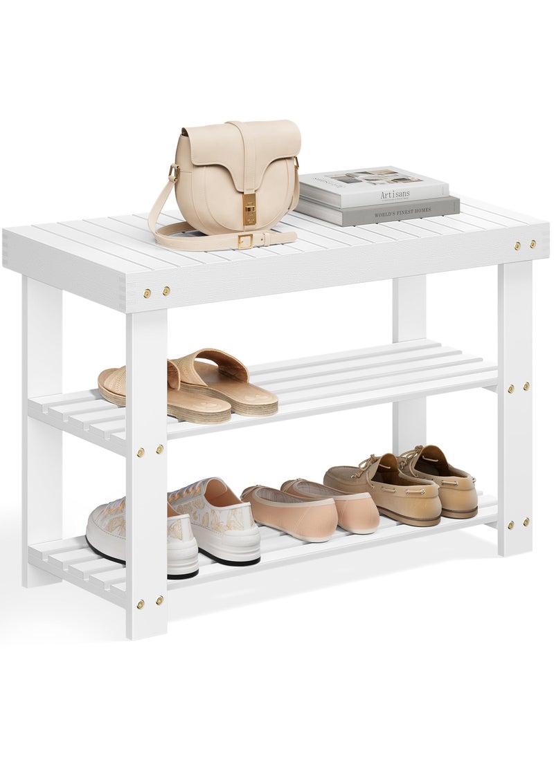 SONGMICS SONGMICS Shoe Rack Bench 3Tier Bamboo Shoe Storage Organizer Entryway Bench Holds Up to 286 lb 113 x 276 x 178 Inches for Entryway Bathroom Bedroom Cloud White ULBS004W01 