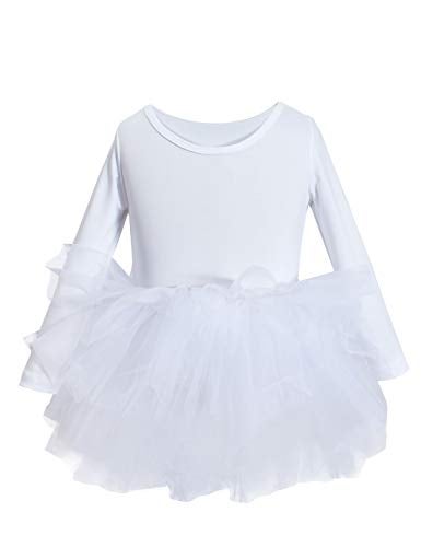 KARETT Ballet Tutu Leotards Long Sleeve for Toddler Girls Kids Ballerina Dress Tutu Skirt Dance Halloween Outfits White - Image 1