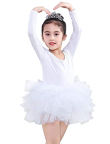 KARETT Ballet Tutu Leotards Long Sleeve for Toddler Girls Kids Ballerina Dress Tutu Skirt Dance Halloween Outfits White - Image 4