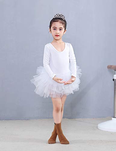 KARETT Ballet Tutu Leotards Long Sleeve for Toddler Girls Kids Ballerina Dress Tutu Skirt Dance Halloween Outfits White - Image 3