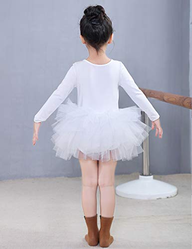 KARETT Ballet Tutu Leotards Long Sleeve for Toddler Girls Kids Ballerina Dress Tutu Skirt Dance Halloween Outfits White - Image 5