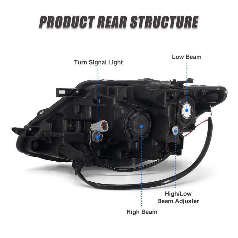 ADCARLIGHTS Headlight Assembly for 2014 2015 2016 Nissan Rogue Clear Lens Black Housing with Amber Reflector Headlamp Replacement Left and Right Pair(Only Fits Models with Halogenï¼ˆW/O Bulbsï¼‰ - Image 4