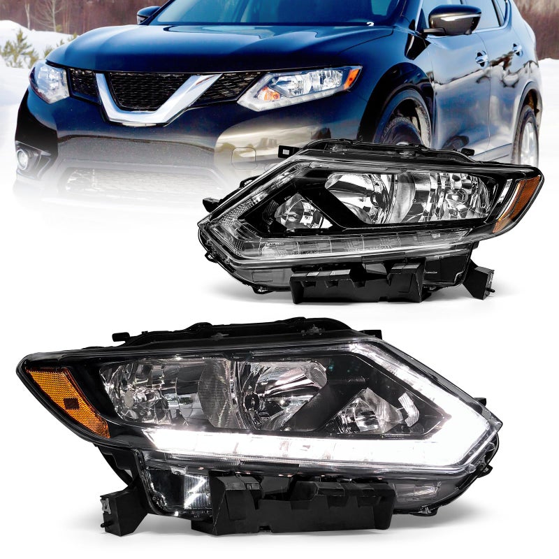 ADCARLIGHTS Headlight Assembly for 2014 2015 2016 Nissan Rogue Clear Lens Black Housing with Amber Reflector Headlamp Replacement Left and Right Pair(Only Fits Models with Halogenï¼ˆW/O Bulbsï¼‰ - Image 1
