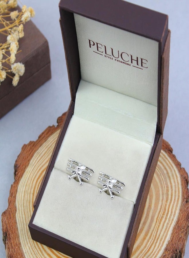 Peluche Silver Airplane Cufflinks for Men - Image 5