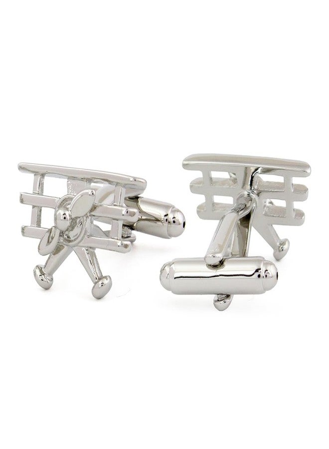 Peluche Silver Airplane Cufflinks for Men - Image 3