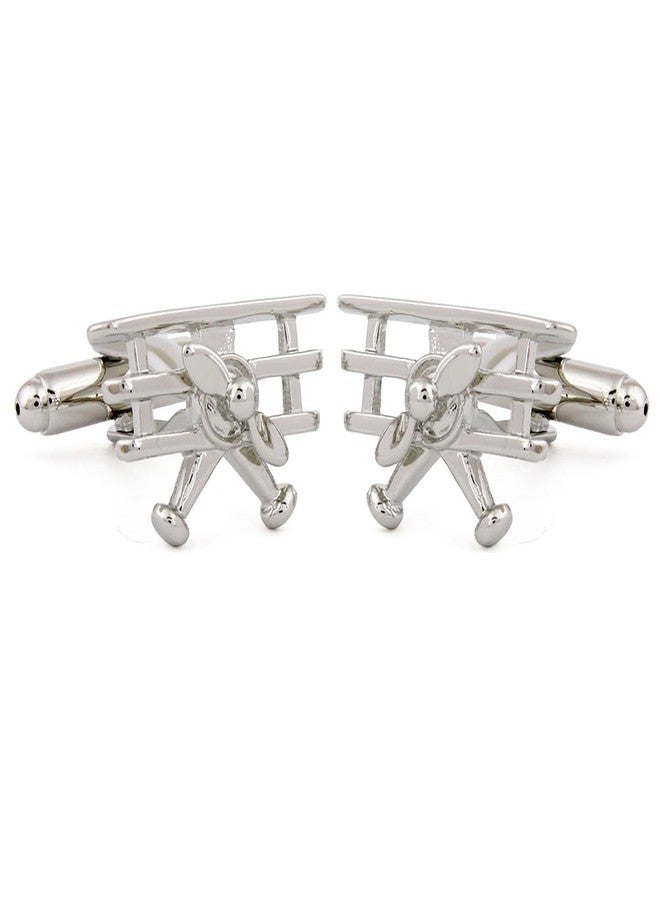 Peluche Silver Airplane Cufflinks for Men - Image 1