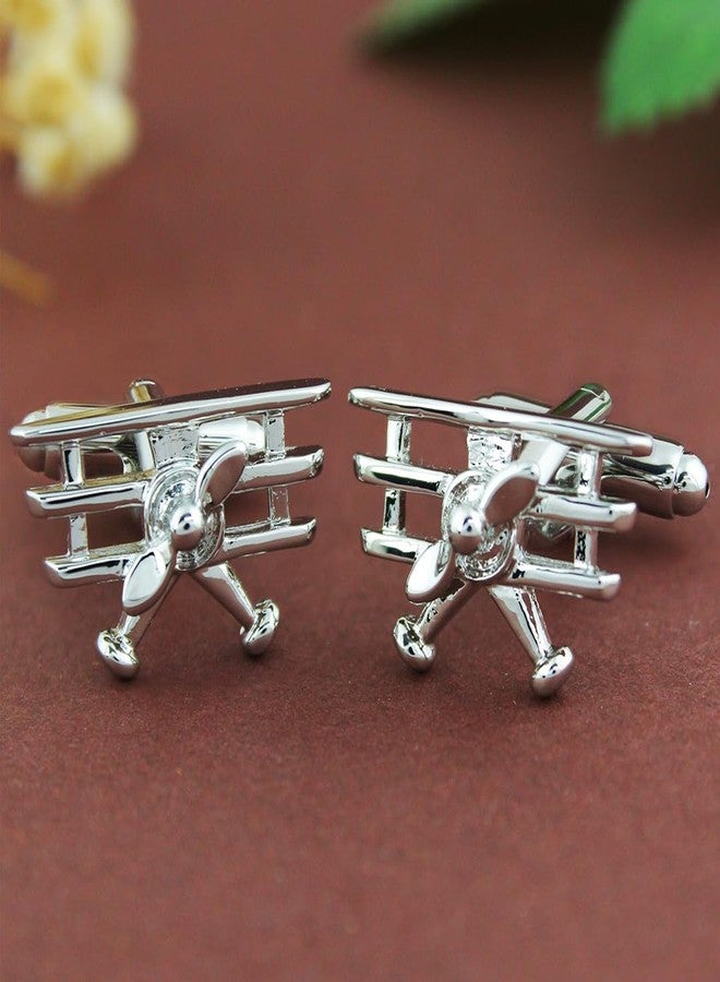 Peluche Silver Airplane Cufflinks for Men - Image 2