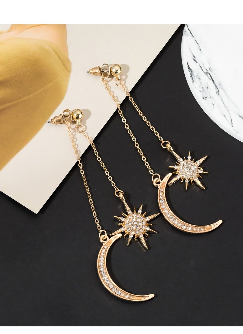 SYOSI - Dainty Long Dangle Earrings for Women Girls, Fashion Jewelry, C ute Gold Silver dangly, Upgrade Moon Stars Sun Earring, Fashion Long Drop Dangle, Earring Set - Image 1