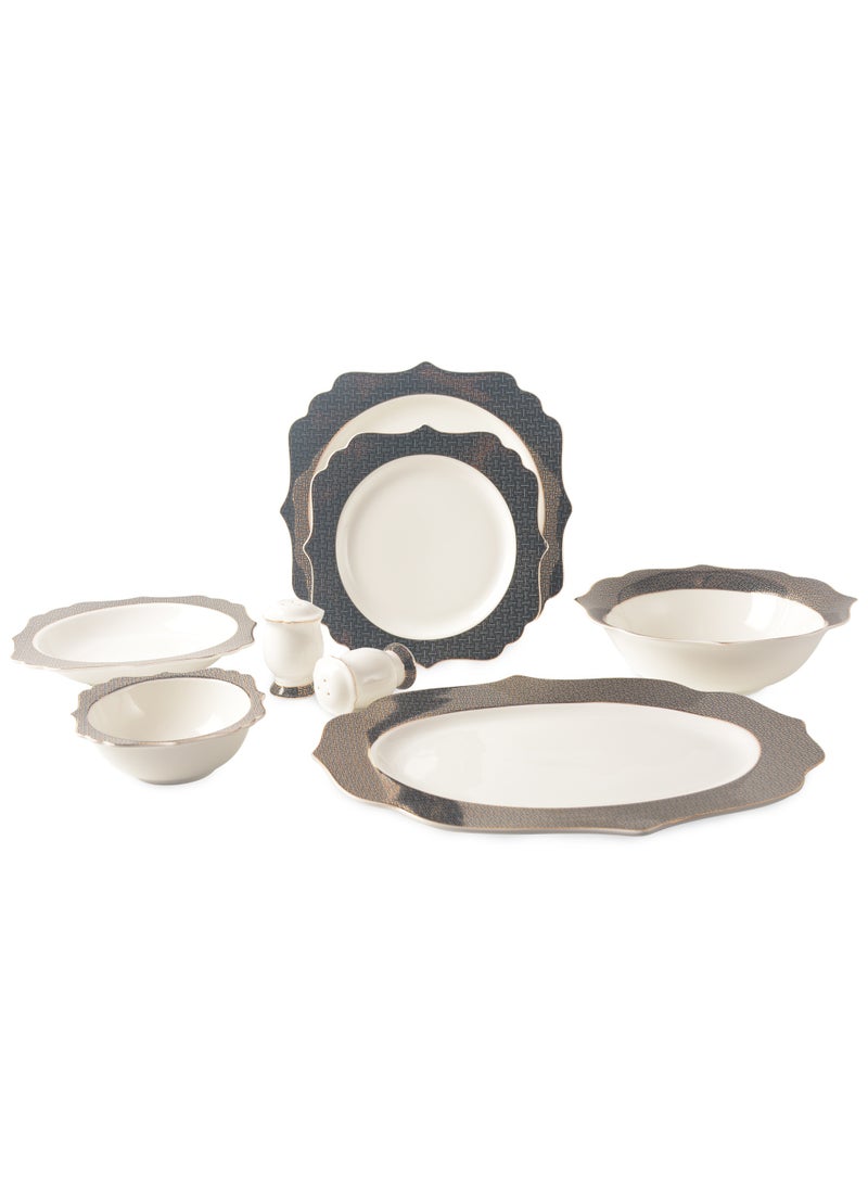 Life Smile 29-Pcs Dinner Set – Porcelain Dinnerwares- Serving Dish and Bowls Set Includes 6x Dinner Plates, 6x Fruit Plates, 6x Soup Plates, 6 x Dessert Bowls, 2x Oval Plates, 1x Salad Bowl, and 1x Salt and Pepper Shaker - Image 1