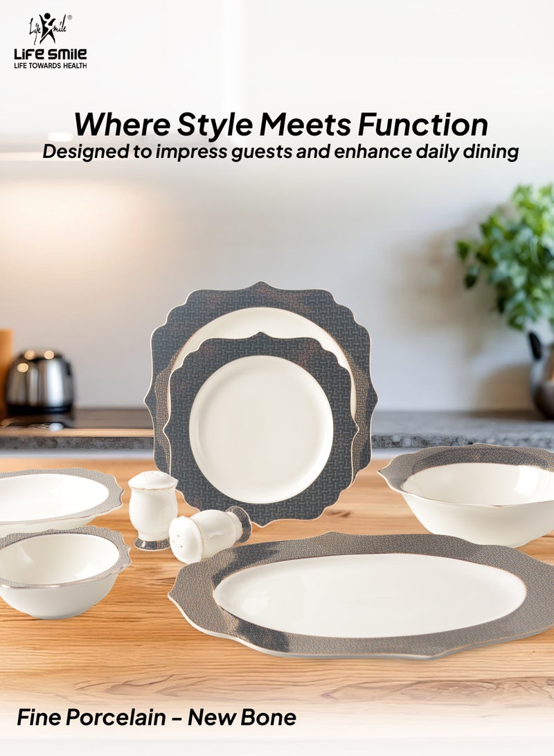 Life Smile 29-Pcs Dinner Set – Porcelain Dinnerwares- Serving Dish and Bowls Set Includes 6x Dinner Plates, 6x Fruit Plates, 6x Soup Plates, 6 x Dessert Bowls, 2x Oval Plates, 1x Salad Bowl, and 1x Salt and Pepper Shaker - Image 3