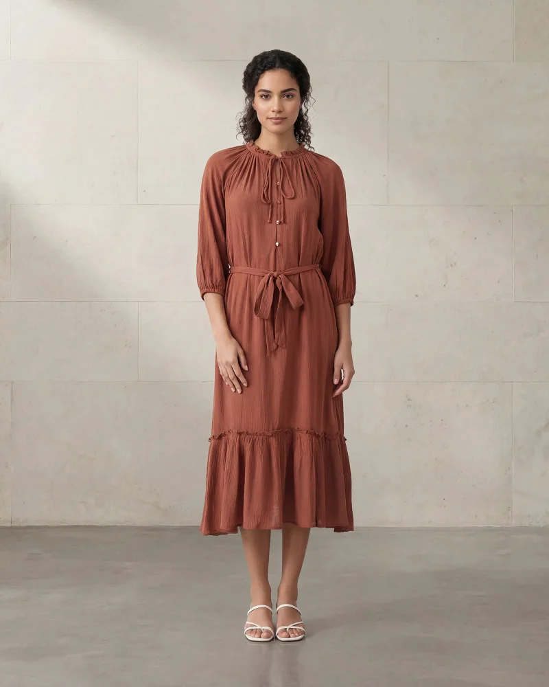 Redtag Women Brown Belted Casual Dress