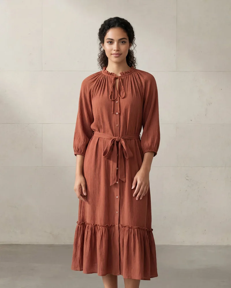 Redtag Women Brown Belted Casual Dress
