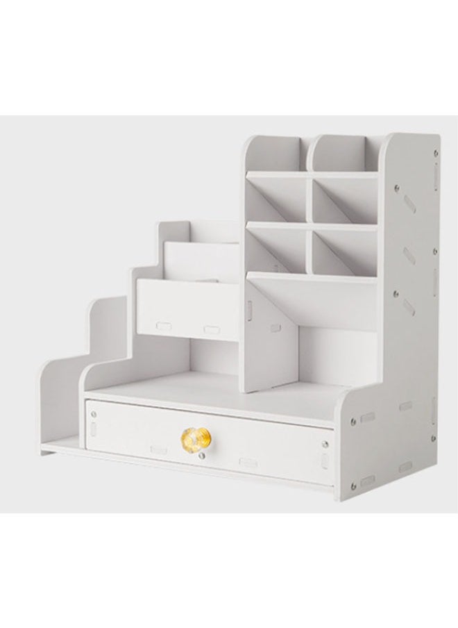 FLYROAD Desktop Organizer with Slanted Pen Holder, Shelf and Drawer for Office Supplies, Home, White  - Image 2