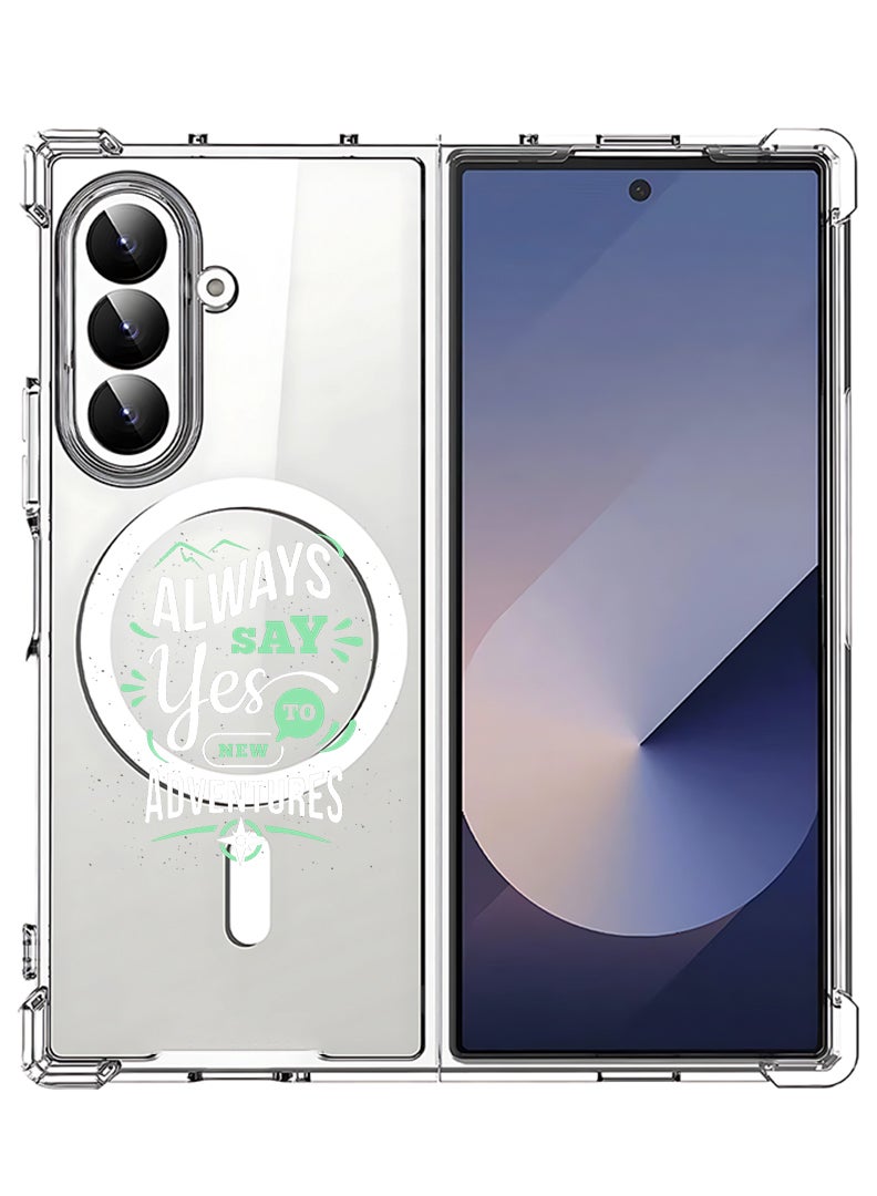 Theodor Magnetic Case for Samsung Galaxy Z Fold 7 Compatible with MagSafe Wireless Charging, Shockproof Phone Bumper Cover always say yes to - White - Image 1