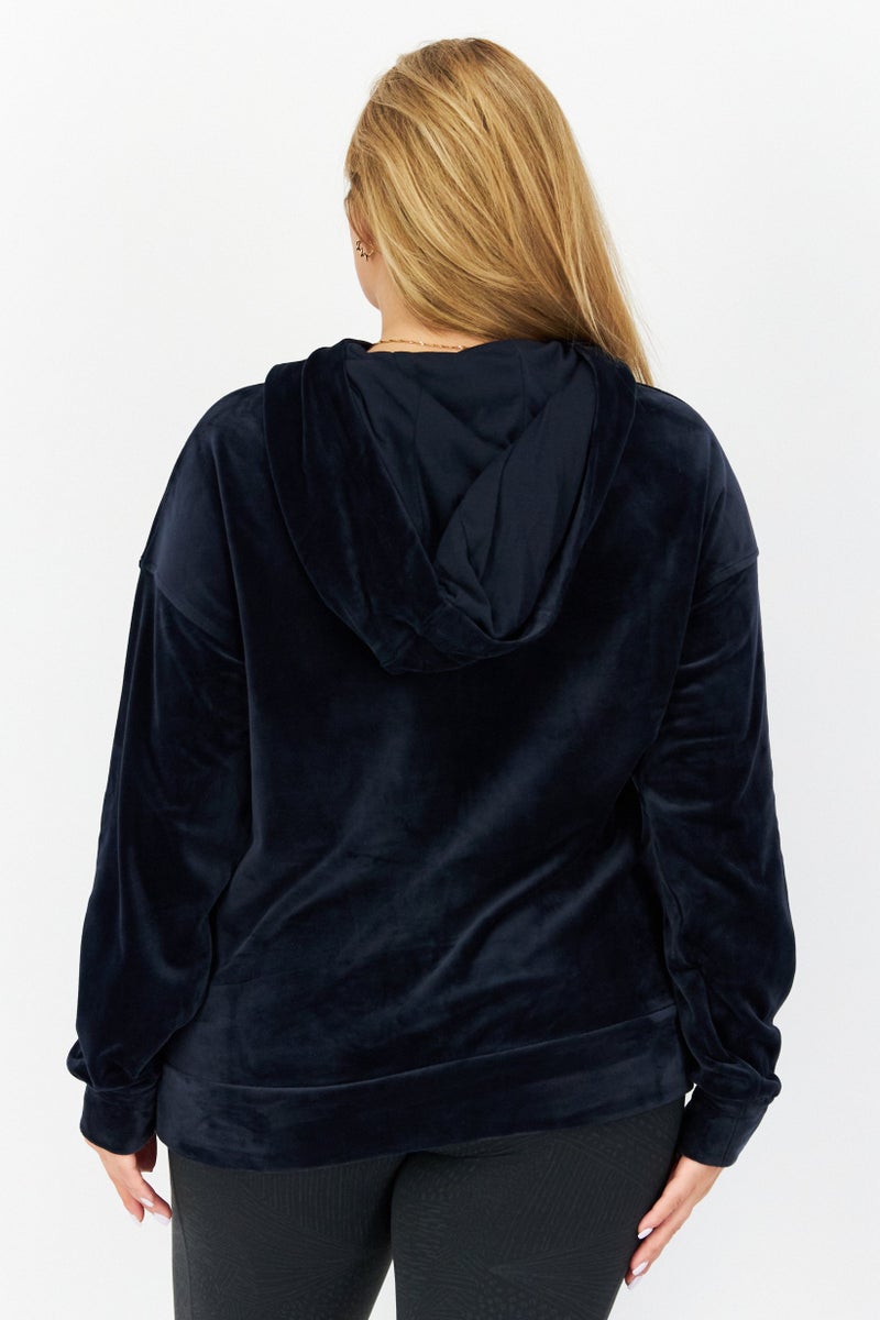 Andrew Marc Women Hooded Long Sleeve Sweatshirt, Navy - Image 2