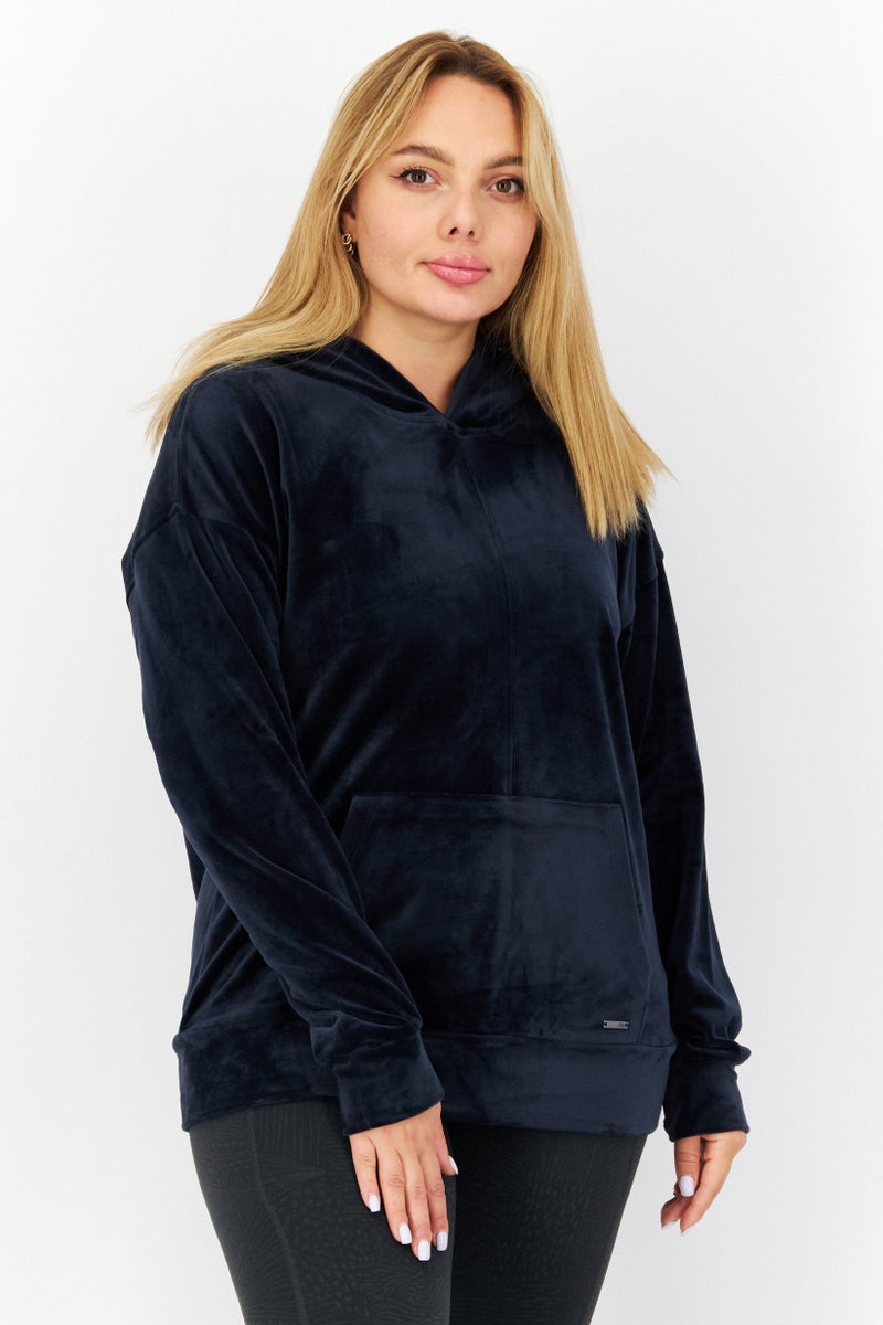 Andrew Marc Women Hooded Long Sleeve Sweatshirt, Navy - Image 1