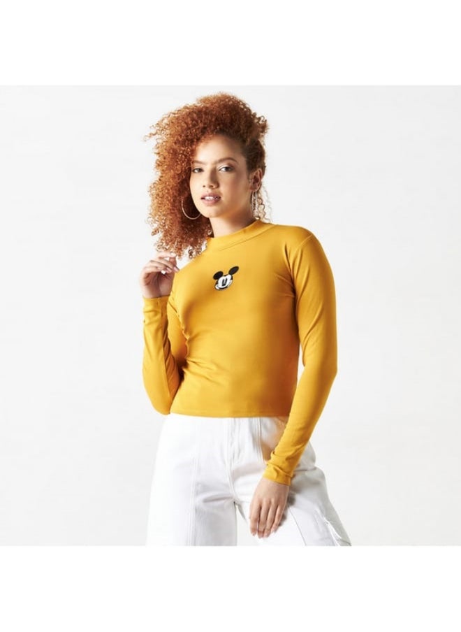 SP Characters Mickey Mouse Embroidered T-shirt with High Neck and Long Sleeves  - Image 3