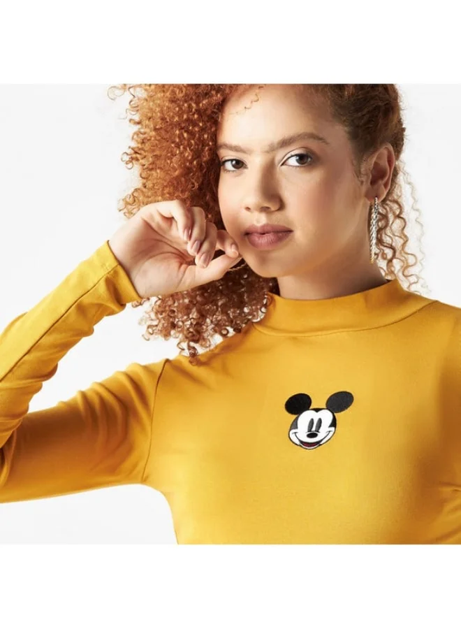 SP Characters Mickey Mouse Embroidered T-shirt with High Neck and Long Sleeves