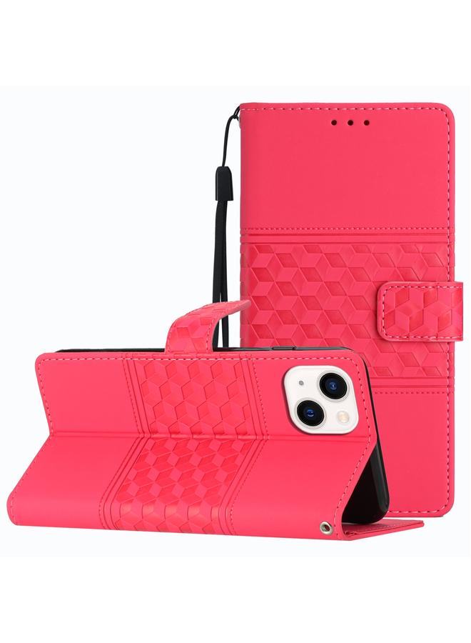 S-TOP Case For iPhone 13 mini Diamond Embossed Skin Feel Leather Phone Case with Lanyard - Image 1